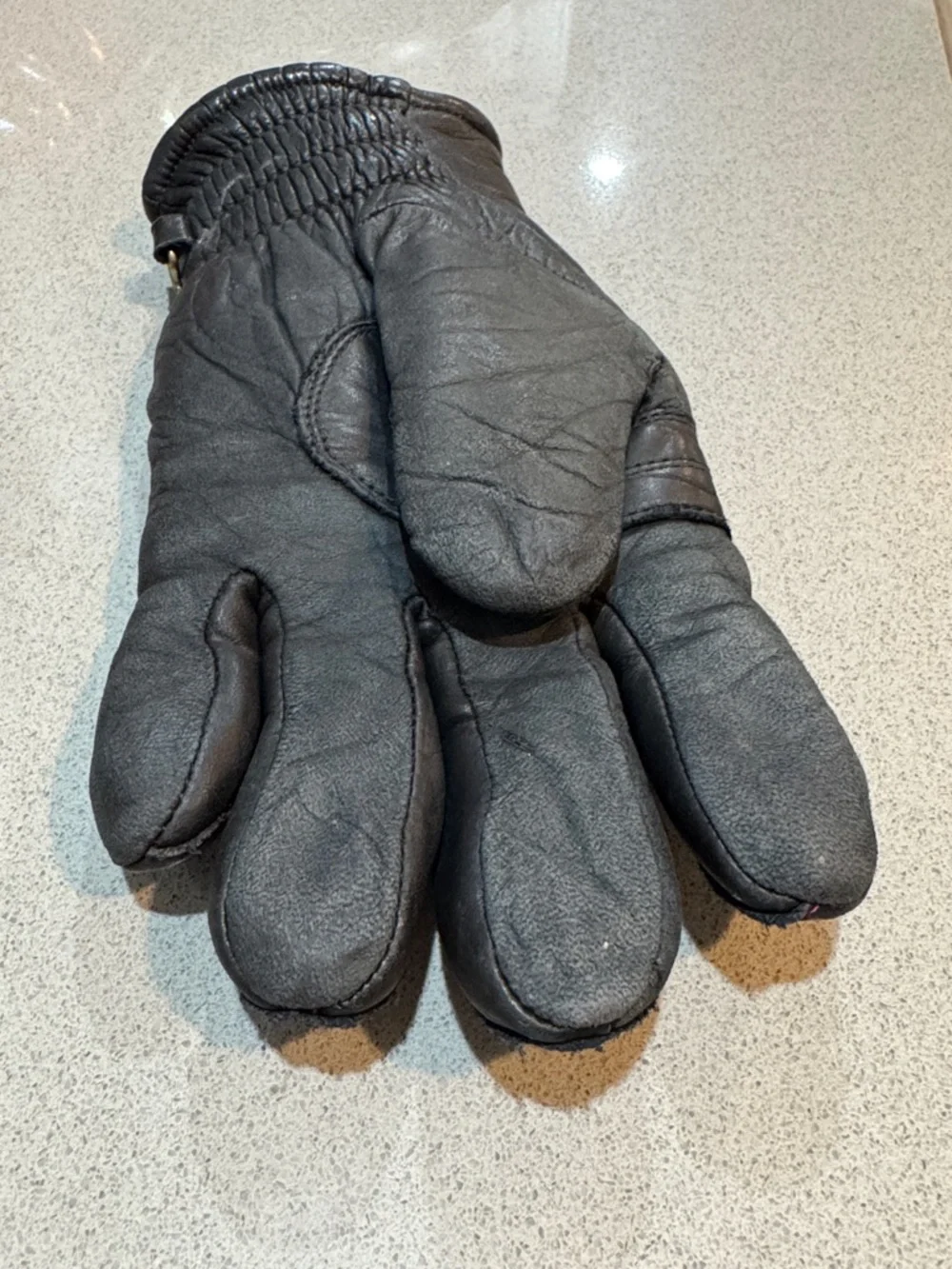 VINTAGE KOMBI RAINBOW STRIPE LEATHER SKI GLOVES BLACK RETRO 70s MADE IN JAPAN